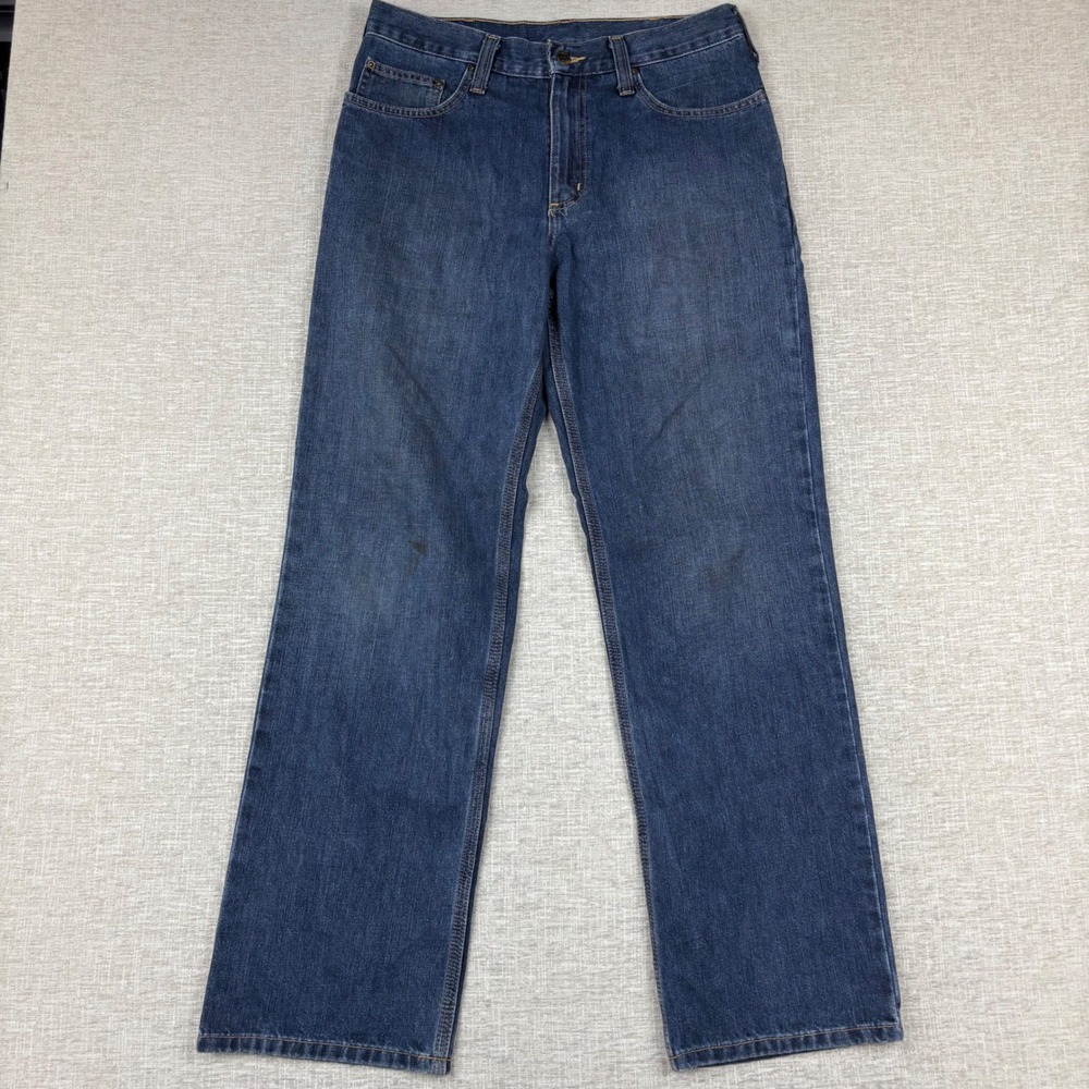 Carhartt Mens 32x32 Jeans Relaxed Fit Grainy Grungy Pants Blue Faded Denim